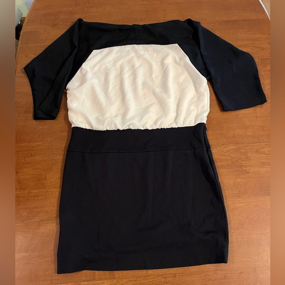 LOFT Black and Cream Colorblock Dress